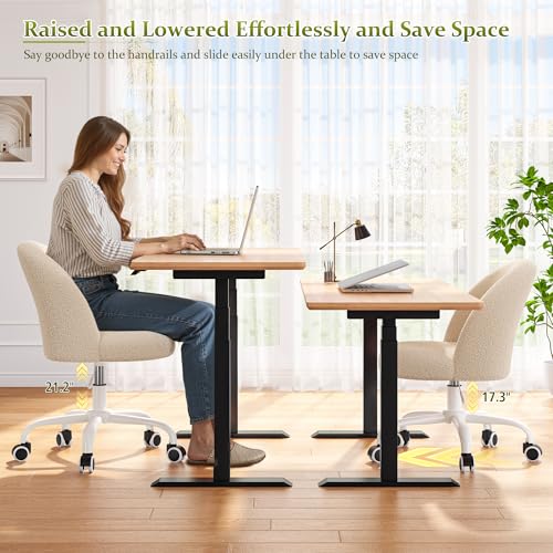 Image of DurayLoly Vanity Chair with Back, Cute Desk Chair with Wheels, Armless Chair with Height Adjustable &360 Swivel, Soft Lumbar Support for Small Space, Bedroom, Light Yellow
