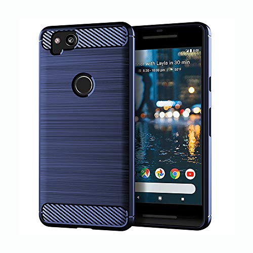 Asuwish Compatible with Google Pixel 2 Case and Tempered Glass Screen Protector Cover Cell Accessories Soft Protective Silicone Phone Cases for Pixel2 Pixle Two G011A Women Men Carbon Fiber Navy Blue