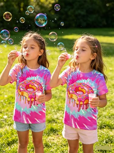 Image of SunFoucs Girls Kids Shirts Size 5-12 Tie Dye Casual Tshirt Short Sleeve Crewneck Tee Top | Short Sleeve Rainbow Tee Top