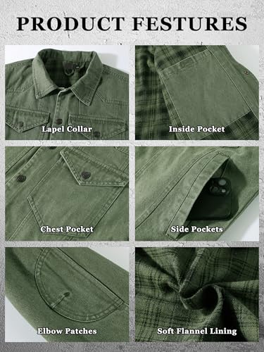 Image of Men's Denim Jacket Lined Flannel Plaid Vintage Cowboy Cut Western Classic Trucker Motorcycle Snap Fall Long Sleeves