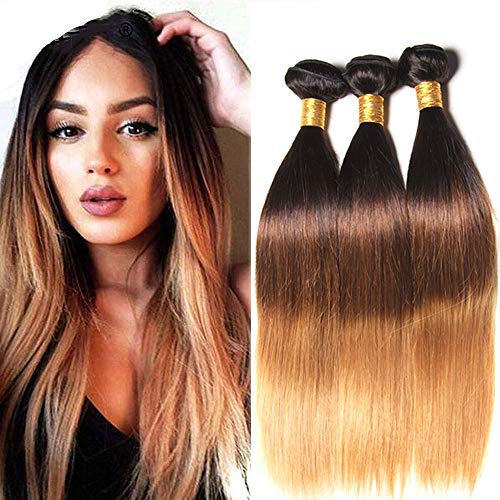 Hairitory Hair Brazilian Straight Human Hair Ombre Color T1B-4-27 Straight Ombre Hair Weave 3 Bundles 300g (16"18"20")