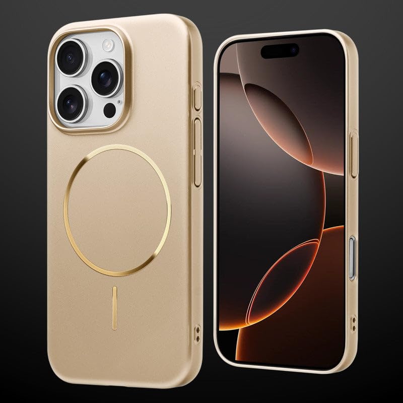 Image of AIBEX Ultra-Thin Mag-Saf Back Cover Case Compatible with iPhone 16 Pro| Slim Fit Scratch-Resistant Matte | Magnetic Wireless Charging | Microfibre Lining | Camera Protection (PC Material) - Gold