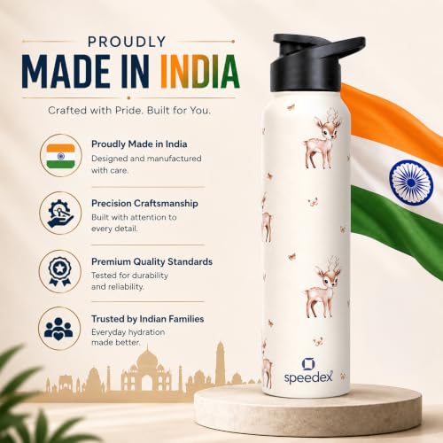 Image of Speedex Stainless Steel Water Bottle 1 Ltr (1000ml), BIS Approved, Leak-Proof Sipper Cap, Baby Deer Printed Design, Office, School, Travel, Daily Use, Men, Women, Boys, Girls, Kids, Set of 3