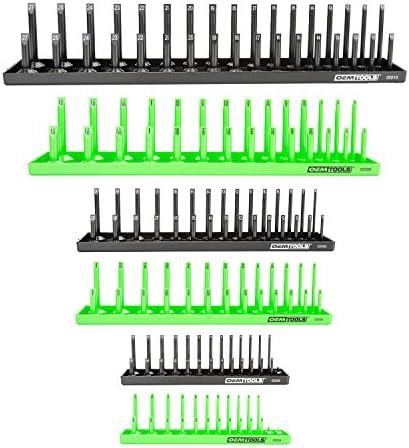 OEMTOOLS 22233 6 Piece SAE and Metric Socket Tray Set (Black and Green), 1/4", 3/8", and 1/2" Drive Socket Holders Organizers for Tool Box