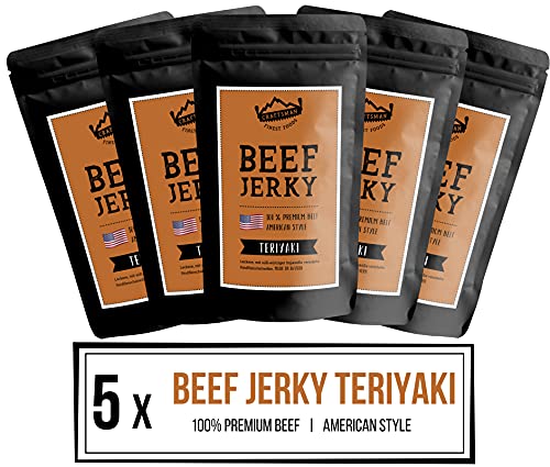 Craftsman Beef Jerky TERIYAKI 250g (5 x 50g) | Trockenfleisch aus Deutschland - Bayern | American Jerky Set | 100% Rindfleisch | Teriyaki | Premium Beef | Meat Snack MADE IN GERMANY