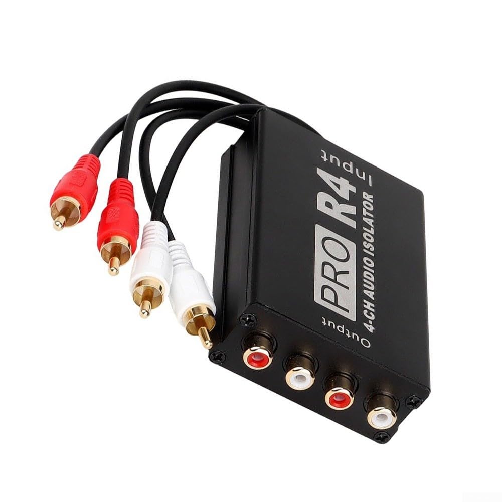 ReachMall Isolatore per circuito di messa a terra per auto, 4 canali, per filtro antirumore RCA, cancellatore di ronzio, nero, 14 x 8 x 5 cm