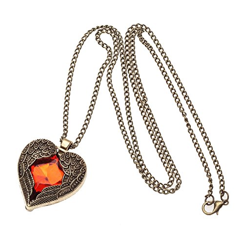 Vintage Style Angel Wings Wrapped Around a Red Heart Pendant Necklace By VAGA