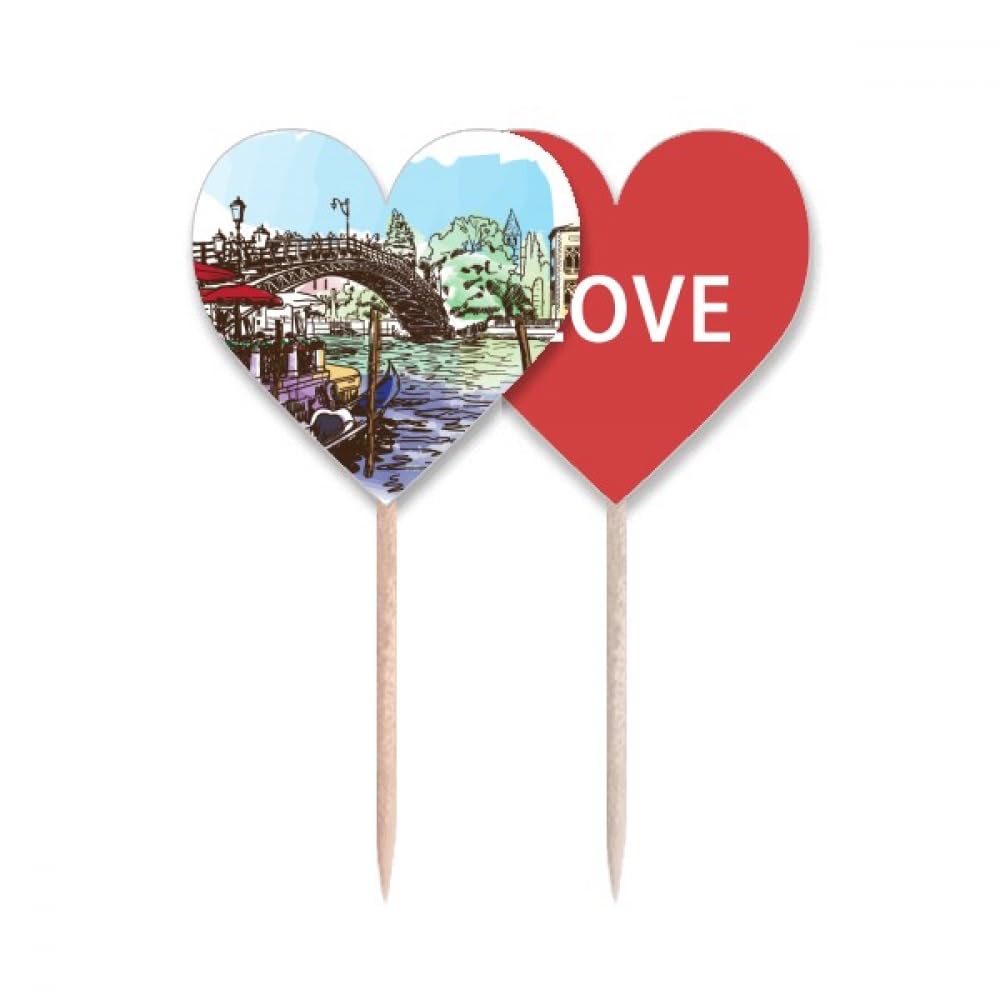 Pique-dents drapeau italien Venise motif coeur pour cadeaux invités mariage