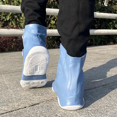 Image of Overshoes Protectors Shoe Covers Reusable Silicone Cover Shoes Rain Boots TPE Sole Wear-Resistant Shoe Cover for Rainy Season (Sky Blue + White, M 34-36)