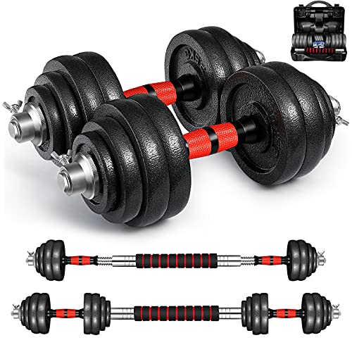 MOVTOTOP Adjustable Dumbbell Sets, Cast Iron Barbell Set 5/15/25/35/66 LBS with Case, Free Weight Set with Connecting Rod for Home Gym Exercise Training, 2 in 1 Adjustable Weight Set for Men/Women MOVTOTOP Adjustable Dumbbell Sets, Cast Iron Barbell Set 5/15/25/35/66 LBS with Case, Free Weight Set with Connecting Rod for Home Gym Exercise Training, 2 in 1 Adjustable Weight Set for Men/Women