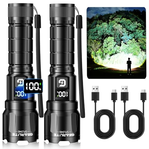 GEARLITE LED Taschenlampe Aufladbar, 6000 Lumen Extrem Helle Zoombares Taktische Taschenlampen mit 3 Lichtmodi & Langer Betriebsdauer, IP65...