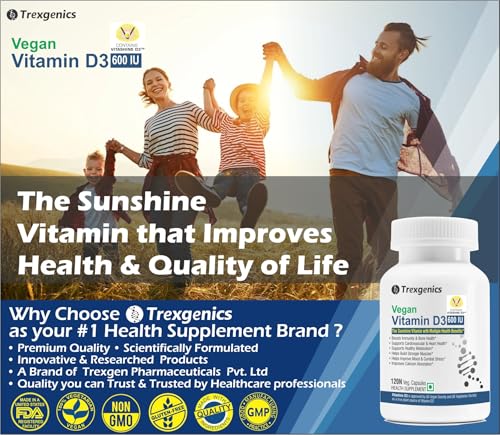 Image of Trexgenics VITAMIN D3 CHOLECALCIFEROL 600 IU from Vitashine LICHEN, Bone, Cardiovascular, Immunity (Vitashine D3 (120 Capsules))