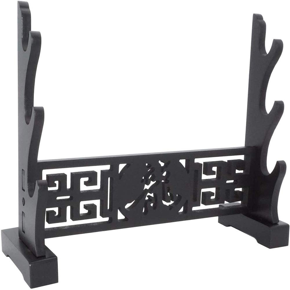 RybdaFDc Sword Holder Rack Stand Horizontal Display Samurai Katana Wakizashi Classical Hollow Out Pattern dragon1-3 Tiers Black(3Tier)