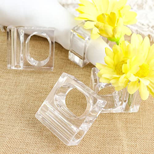 Tableclothsfactory 4 Pack | Clear Acrylic Square Mini Bud Vase Napkin Rings, 2-in-1 Flower Napkin Holders