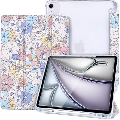 Vozehui Case for iPad Air 13-Inch M2 2024 with Pencil Holder, Support Touch ID, Auto Wake/Sleep iPad Air 13 Cover 2024, Flower