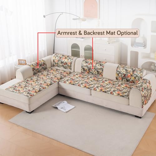 Image of HOKIPO 'Nature Muse' Premium HD Printed Holland Velvet L Shape (2+2 Seater) Sofa Cover Seat Mat, Butterfly Orchard (IN-915-D3 + IN-916-D3)