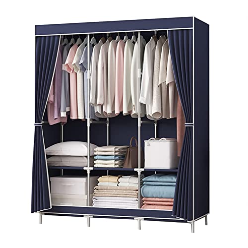 Armario de tela portátil marrón de 128x45x170 cm con estantes y barra para ropa de dormitorio