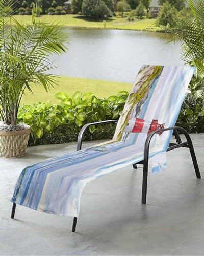 Light-House Beach Chair Towel Covers for Chaise Lounge With Side Pocket, Soft Plush Pool Towels Cover for Patio Sunbathing Outdoor 29''x85'' Summer Sea Ocean Nautical Sailboat