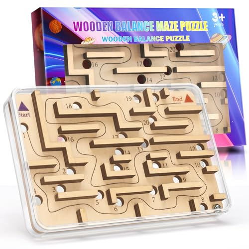 Handheld Fidget Puzzle Game for Kids and Adults - Challenging Wooden Labyrinth Marble Maze for Teen Boys - Fun Brain Teaser Puzzle Fidget Toys for Travel Stocking Stuffer Party Favor for Kids Ages 8+