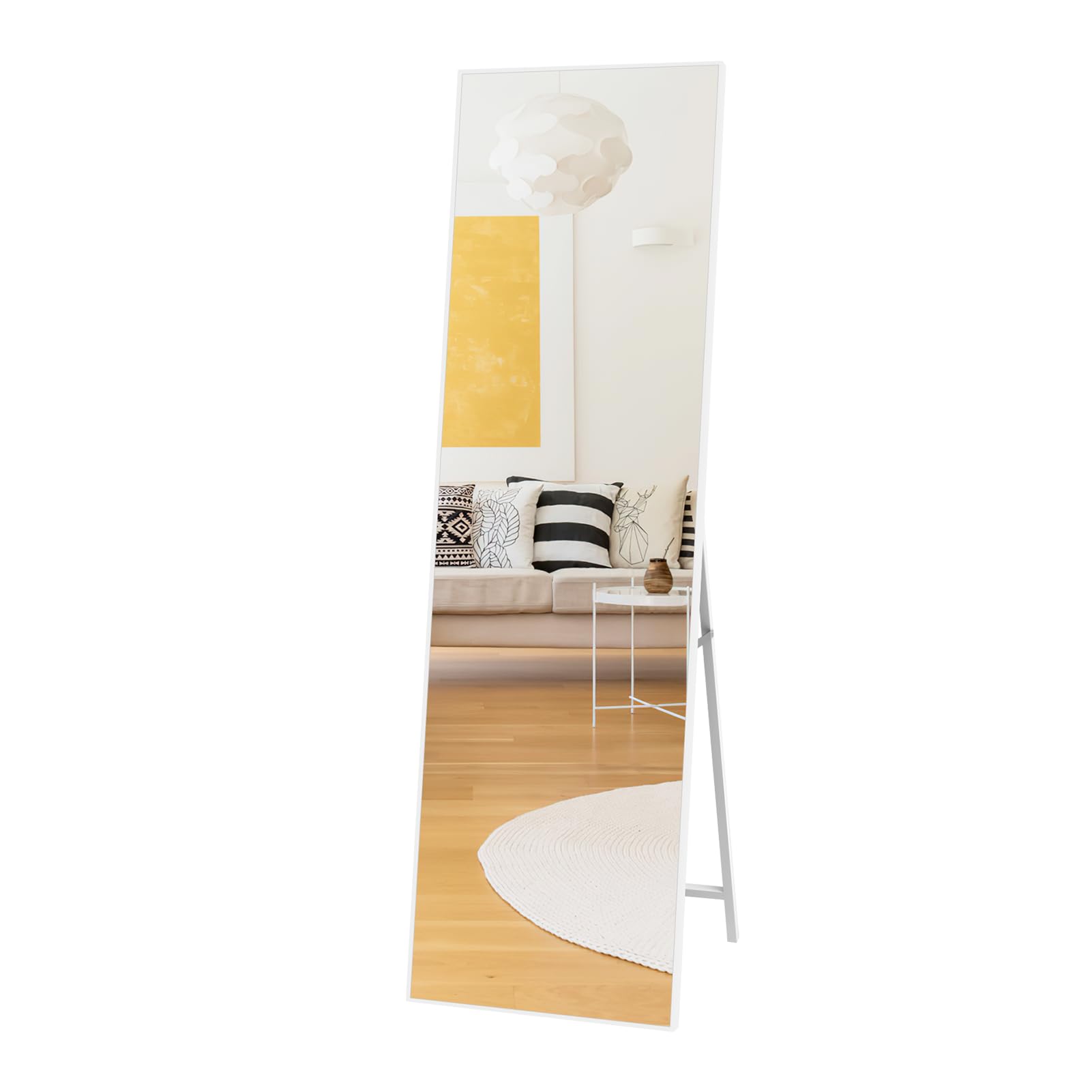 Hoikwo Blanco Espejo de Pie Cuerpo Entero 140x41cm, Espejo Pared con Soporte para Colocar de Pie o Colgado en Recibidores, Dormitorios, Salones, Vestidores