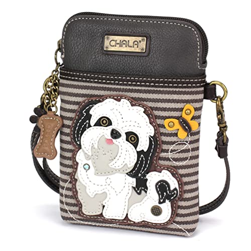 Image of CHALA Dog Collection Cell Phone Crossbody Purse-Women PU Leather /Canvas Multicolor Handbag with Adjustable Strap