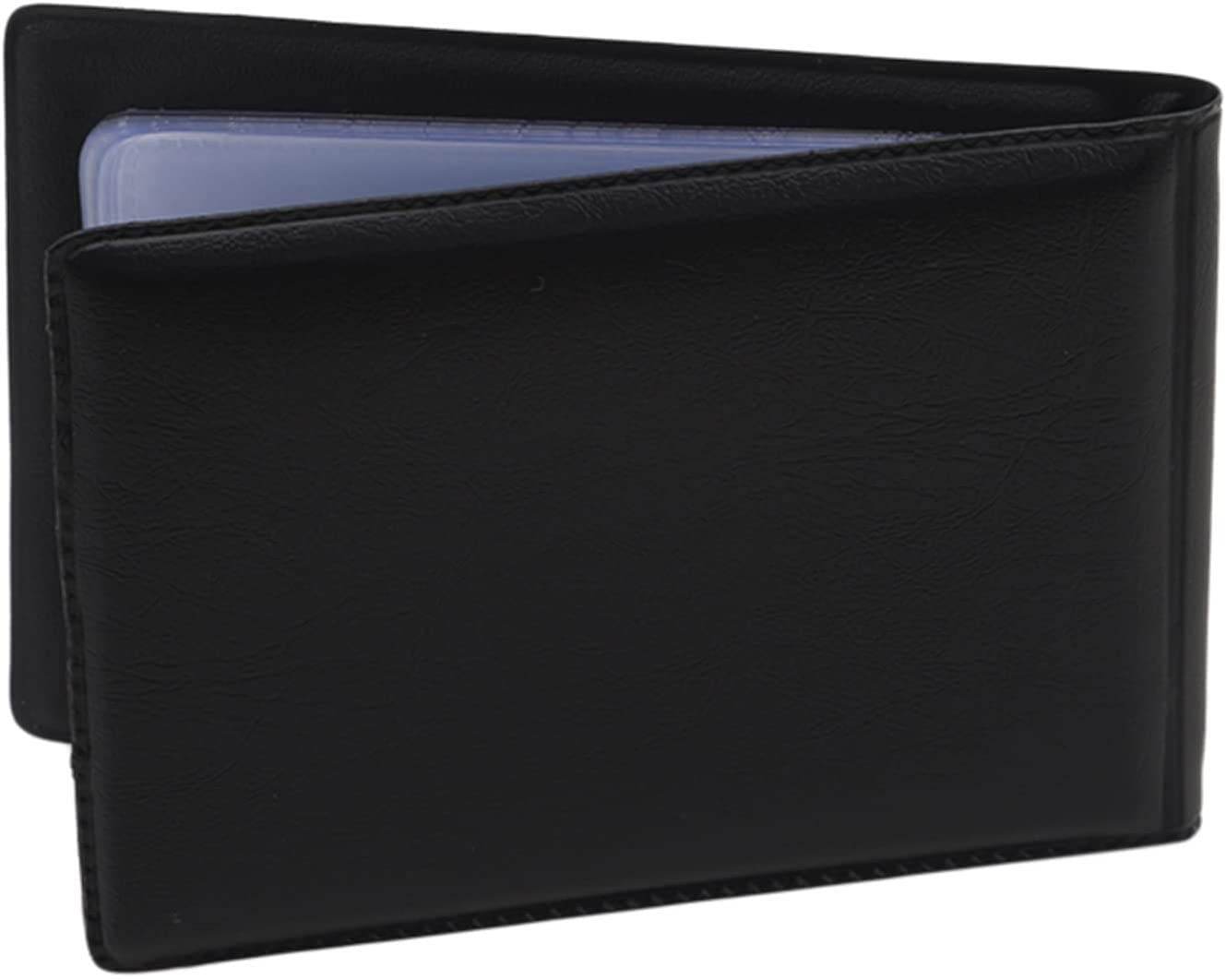 Generic Unisex Adults Black Leather Business Card Holder Wallet, Bi-Fold, Minimalist, 2 Compartments, 2 Pockets, 39g, 11*7cm, Flip Top