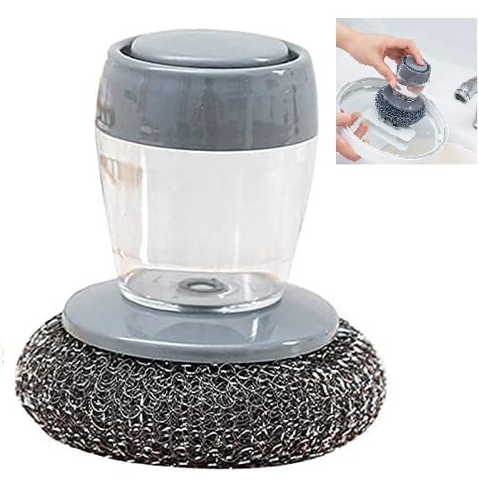 OCTOPUSPRIME Autolink Wok Brush Kitchen Pot Cleaner Tool Automatic Liquid Tank Kitchen Utensils Sink Cleaning Brush Scrubber, Dish Bowl Washing Brush with Soap Dispenser Handle (Wok Scrubber Brush1)-image-7