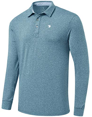 MoFiz Men's Sports Polo Shirts Long Sleeve Golf Shirts Fleece Comfortable Golf Shirts Athletic Golf Polos Shirts Sea Blue Size XL