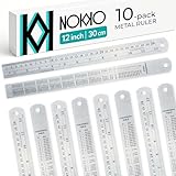 NOKKO Metal Ruler 12 Inch - Pack of 10 - Measuring Set of 12-Inch / 30 cm Stainless Steel Rulers with Imperial & Metric Measurements & Conversion Table - Metal Straight Edge Ruler for Cutting