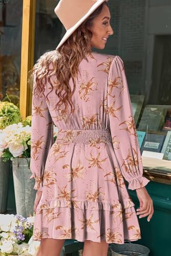Image of Dokotoo Womens Casual Spring Fall 2025 Deep V Neck Knotted Tiered Chiffon Elegant Mini Short Swing Skater Dresses