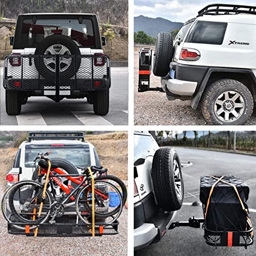 Folding Hitch Mount Cargo Carrier 60" X 21" X 6" - Luggage Basket Rack Fits 2" Receiver, Rear Cargo Rack For Suv, Truck, Car (Includes Cargo Net, Ratchet Straps, Waterproof Cover) - 550Lb Capacity #TOP2
