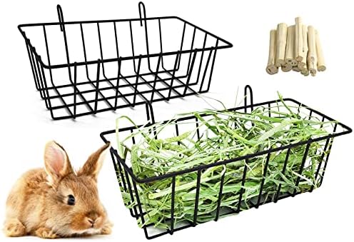 BNOSDM 2 Pack Rabbit Hay Feeder for Cage Metal Rabbit Hay Rack Less Waste and Mess Hanging Guinea Pig Hay Holder Manger for Bunny Chinchilla Ferret Small Animals