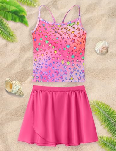 Image of Girls Swimsuit 3 Piece Sleeveless Bathing Suit Sets with Skirt Swimwear Rash Guard for Kids Beach UPF 50+ Sun Protection