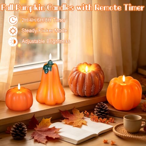 Image of Wondise Fall Decorations Flameless Wax Pumpkin Candles with Remote Timer