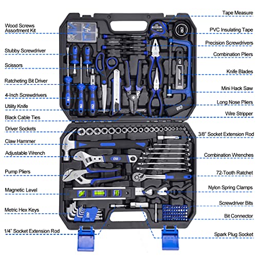 210-Piece Household Tool Kit, Prostormer General Home/Auto Repair Tool Set with Hammer, Pliers, Screwdriver Set, Wrench Socket Kit and Toolbox Storage Case - Perfect for Homeowner, Diyer, Handyman