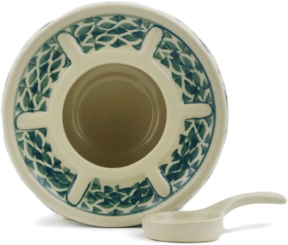Polmedia Polish Pottery Authentic Polish Pottery Warmer Heater in Lucky Blue Clover Design Handmade in Bolesławiec Poland + Certificate of Authenticity