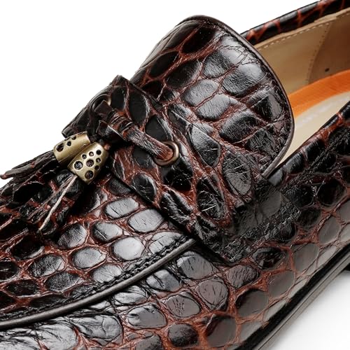Image of Mens Leather Tassel Loafer, Classic Luxury Smooth Upper Tassel Slip-on Penny Loafer for Mens, Black