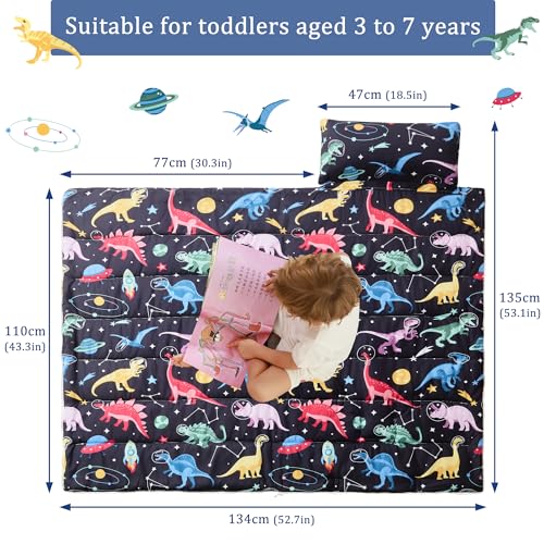 Image of Toddler Nap Mat for Preschool 50''x30'' Sleeping Mat with Removable Pillow and Minky Blanket for Kids Ages 3-7 Roll Up Soft Sleeping Bag for Boys Girls Kindergarten Daycare Sleepover