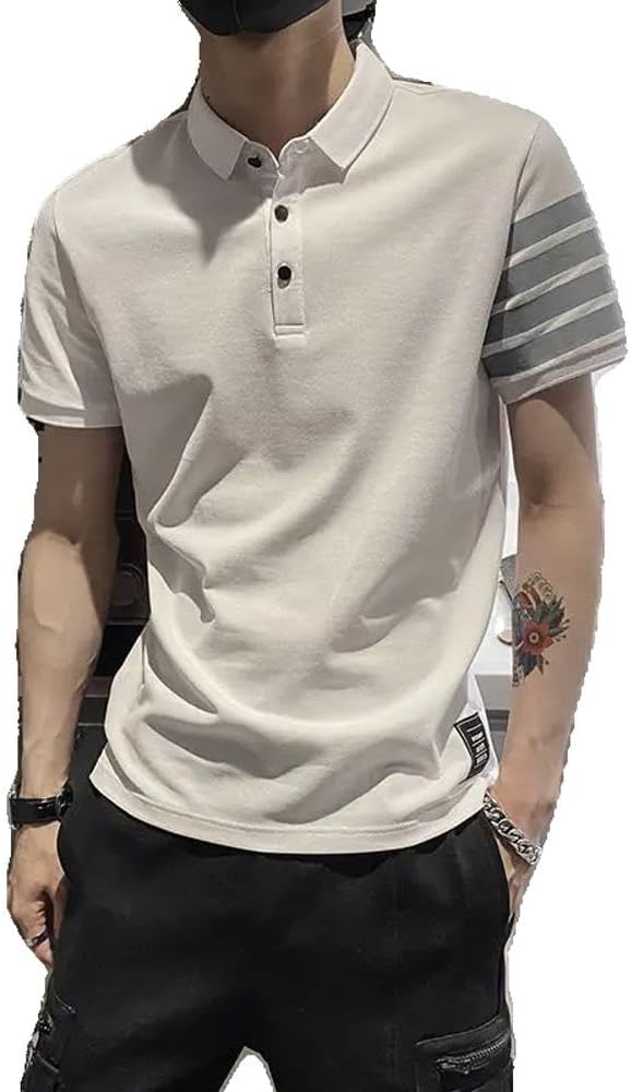 Male with Collar Tee Black Print Shirts -Shirt Striped Party Tops & Tees Luxury