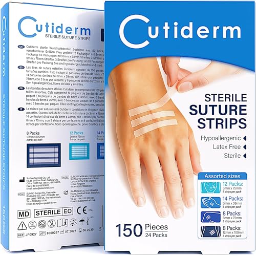 Cutiderm Sterile Skin Wound Closure Suture Strips 4 Sizes - 150 Strips