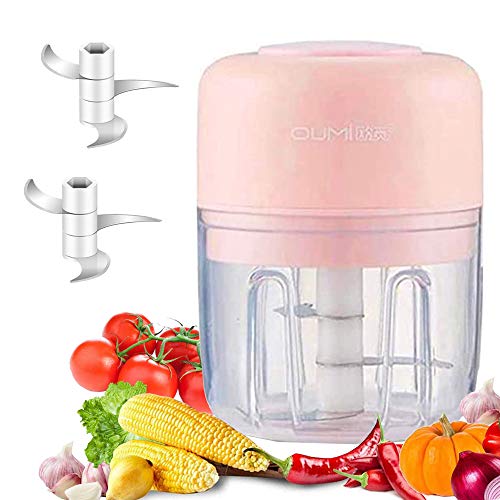 Electric Mini Garlic Chopper Garlic Cutter Garlic Masher,Garlic Press Mincer Pepper Chili Vegetable Nuts Meat Grinder,Food Processor Mincer Blender Mixer(pink)