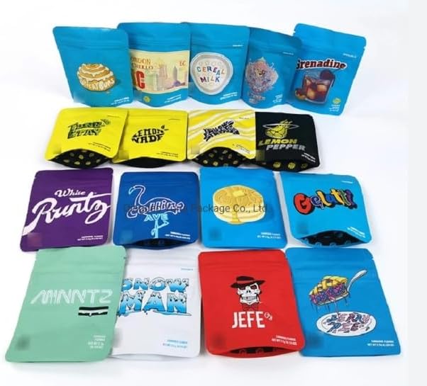 200 Pack 3.5g Mylar Storage Bags With Design, Holographic Rainbow Color, Resealable Stand-up 3.5 grams Baggies for Candy, Cookies, Snacks Packing, 4x5 Inches