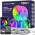 AILBTON Led Lights for Bedroom,100ft Led Light Strip Music Sync RGB Led Strip Lights Built-in Mic,Bluetooth App Control Led Room Lights with Remote,5050 RGB Rope Light