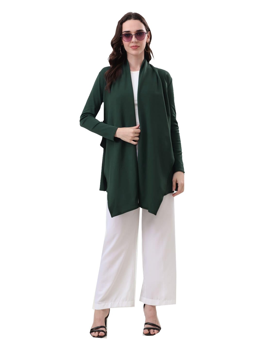 beau design Nylon Strechable Solid Full Sleeve Front Open Regular Long Shrug for Women and Girls-picture-10