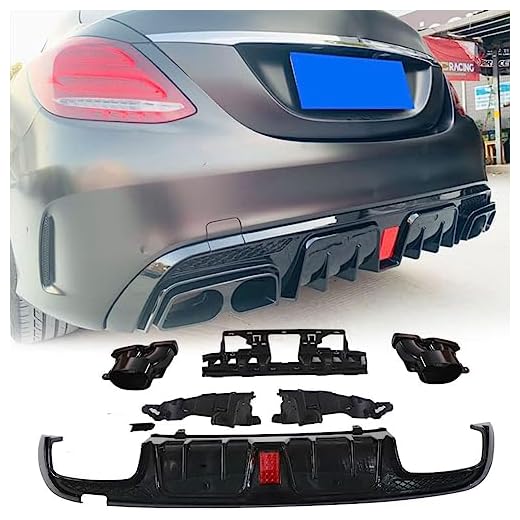 MCARCAR KIT Rear Bumper Diffuser Fits for Mercedes Benz C Class W205 C200 C250 C300 C350 C400 Sport C43 AMG Sedan 2015-2021 PP Under Chin Lip Spoiler Splitter with Exhaust Tips (Gloss Black)