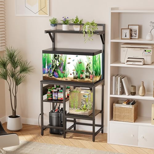 20-29 Gallon Fish Tank Stand, Aquarium Stand with Power Outlet, Heavy-Duty Reptile Terrarium Stand Table with Top Shelf for 20 Gal Long/High/Extra Long & 29 Gal, 30.7"L x 15.3"W x 30"H (Black) by Rymeera - Image 4