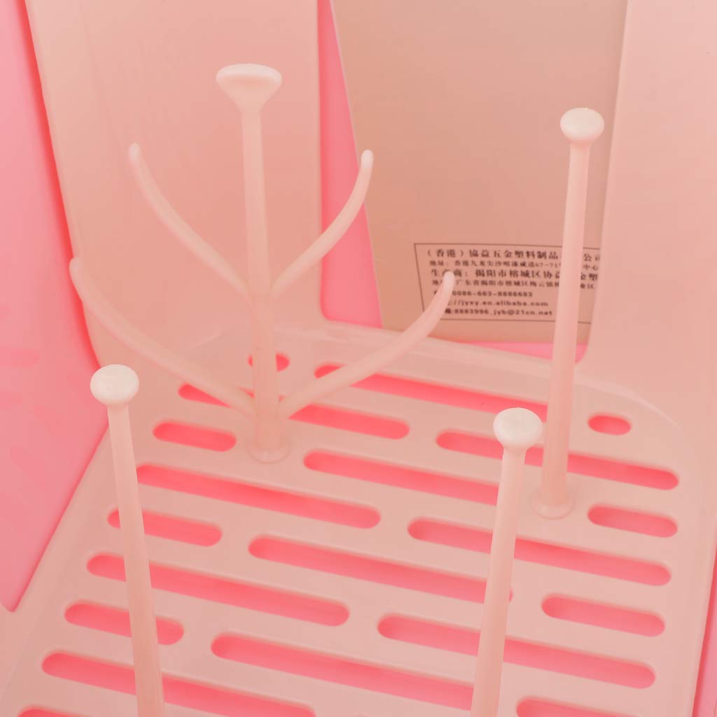 Tragbare Flaschenbox Baby Milchflasche Aufbewahrungsbox Flaschenkiste mit Trockenständer (Rosa)