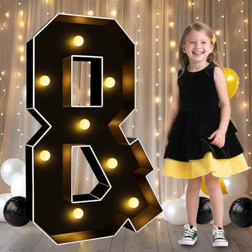 Image of Pooqla 3FT Marquee Light Up Letters, Black Large Letter & Party Decorations | LED Marquee Letters 3 Feet Tall, Black Giant Mosaic Letters Gift for Boys Men Birthday Anniversary Wedding Decoration