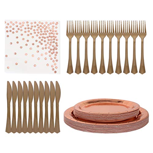 Conjunto de louça descartável de 78 peças Ouro, louça, Pratos de Plástico, Guardanapos, Facas, Garfo