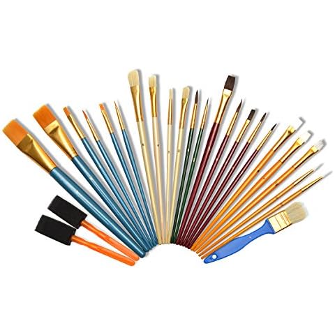 Artina 25 Piece Art Bristle Brush Set Various Brush Types & Sizes Ideal for Acrylic Watercolor & Oil Painting Cover